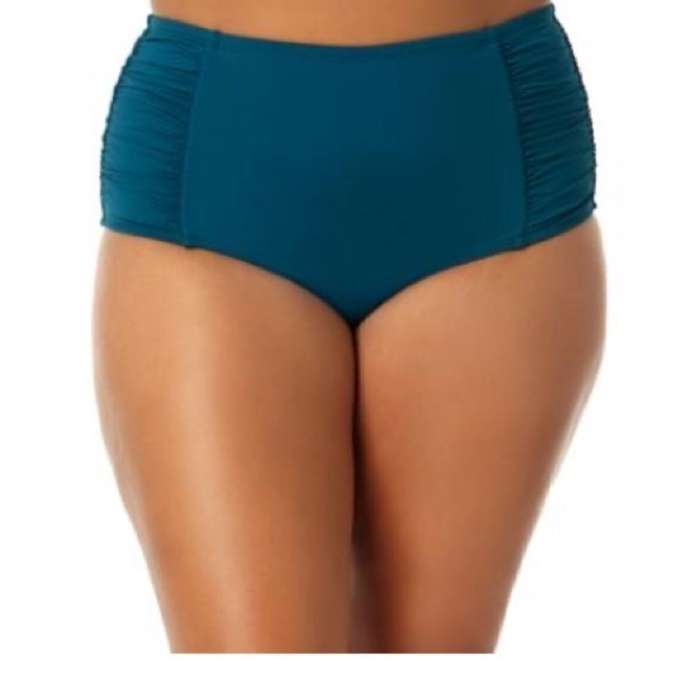 Anne Cole Womens Blue Convertible High Waist Swim Bottom Plus deep sea blue